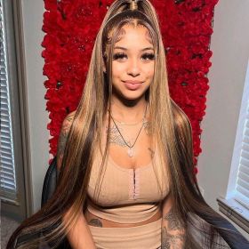 Honey Blonde Highlight Wig Stralght Lace Front Wig Human Hair 13x4 Colored Human Hair Wigs 13x6 Hd Lace Frontal Wig (Stretched Length, Density: 22INCHES, 180%, Hair Color: 13X4 lace wig)