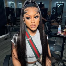 30 40Inch Bone Straight Transparent 13x6 HD Lace Frontal Human Hair Wigs 180 Density Brazilian 13x4 Lace Front Wig For Women (Hair Color, Density: 13x6 Lace Wig, 180%, Stretched Length: 26inches)