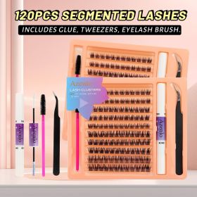 Eyelash Extension Kit Single Box 120 Pieces Eyelash Cluster Kit Eyelash Bonding and Sealing Waterproof Eyelash Tweezers DIY Eyelash Extension Kit (Color: black*10)