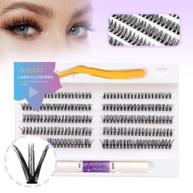 Eyelash Extension Kit Single Box 200 Pieces Eyelash Cluster Kit Eyelash Bonding and Sealing Waterproof Eyelash Tweezers DIY Eyelash Extension Kit (Color: Black)